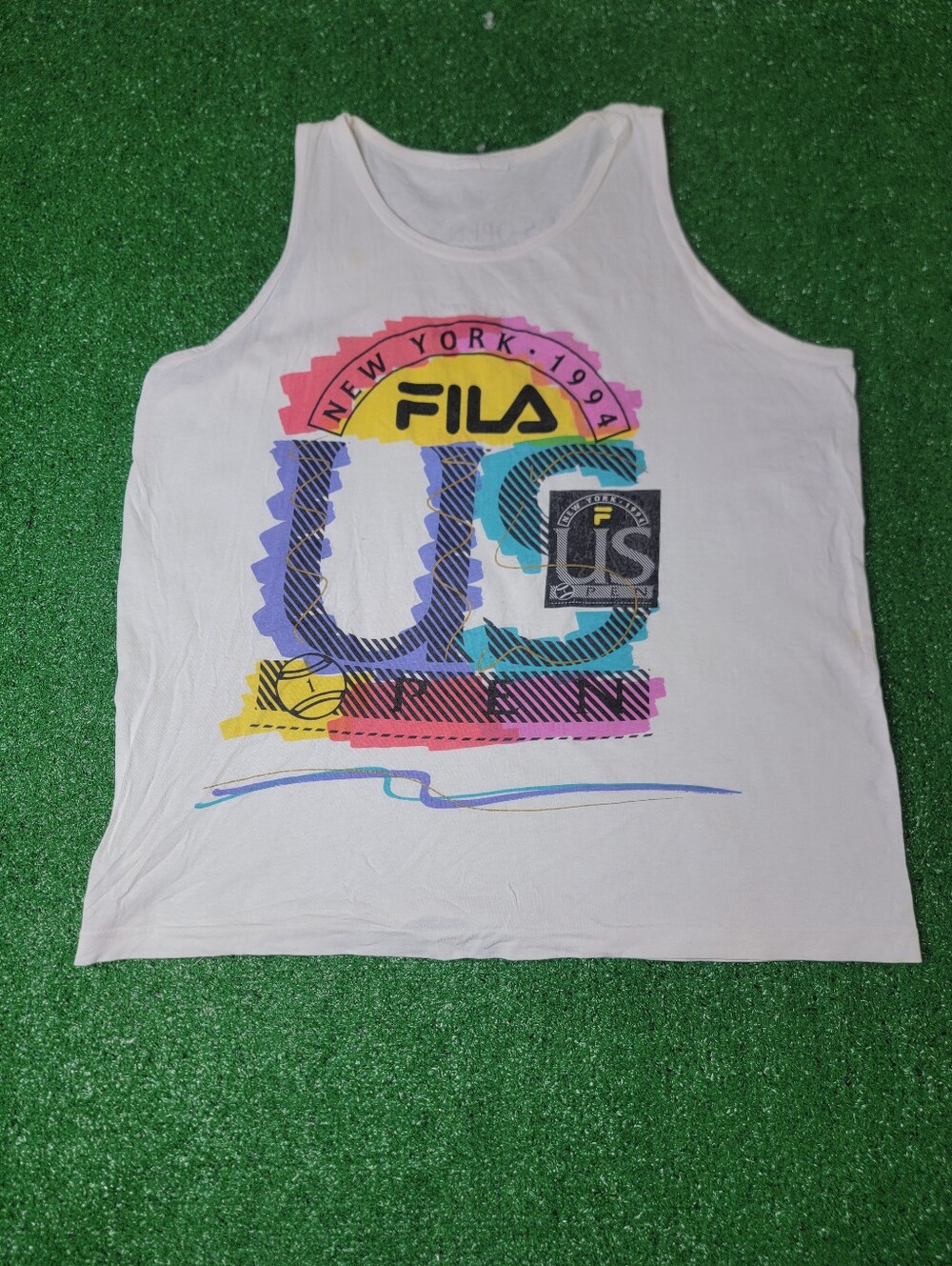 Vintage 1994 FILA New York US OPEN Men's Tank Top Shirt Size Large White Black